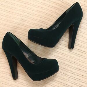 Qupid Dark Teal Velvet Platform Pumps